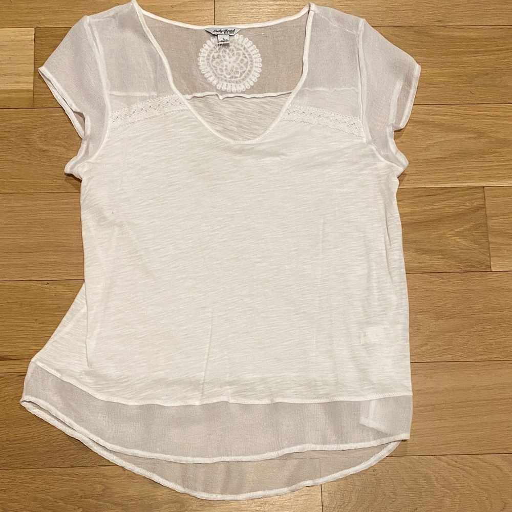 Lucky Brand Sheer White Short Sleeve Top